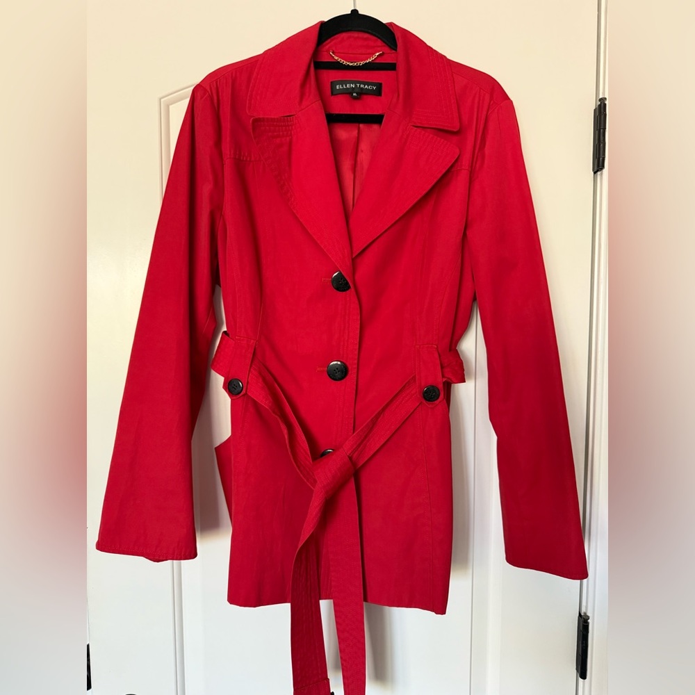 Ellen Tracy Bright Red Single-Breasted Belted Jacket